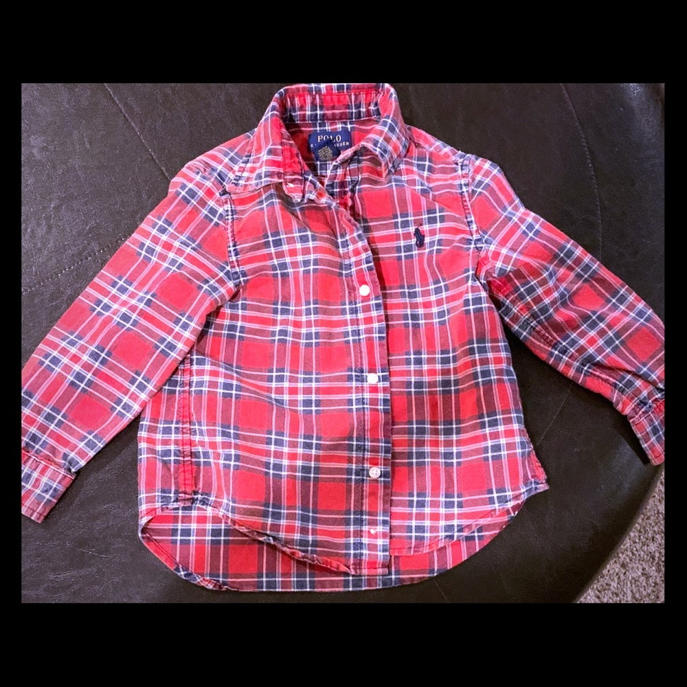 3t boys Polo Ralph Lauren button up plaid shirt.